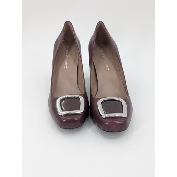 Franco Sarto Ursa Maroon Red Buckle Leather Square Pump Chunky Heels Size 9.5 - Picture 2 of 9